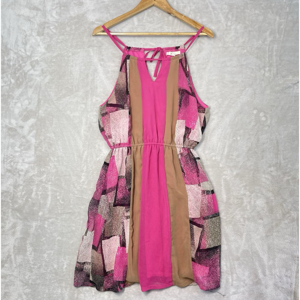 YA Los Angeles Silk Blend Dress Medium Pink Geometric Maximalist Barbiecore